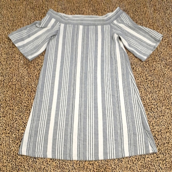 👩🏻🌾 NWOT ZARA OFF THE SHOULDERS BABY DOLL STRIPED MINI DRESS -S - Picture 1 of 3